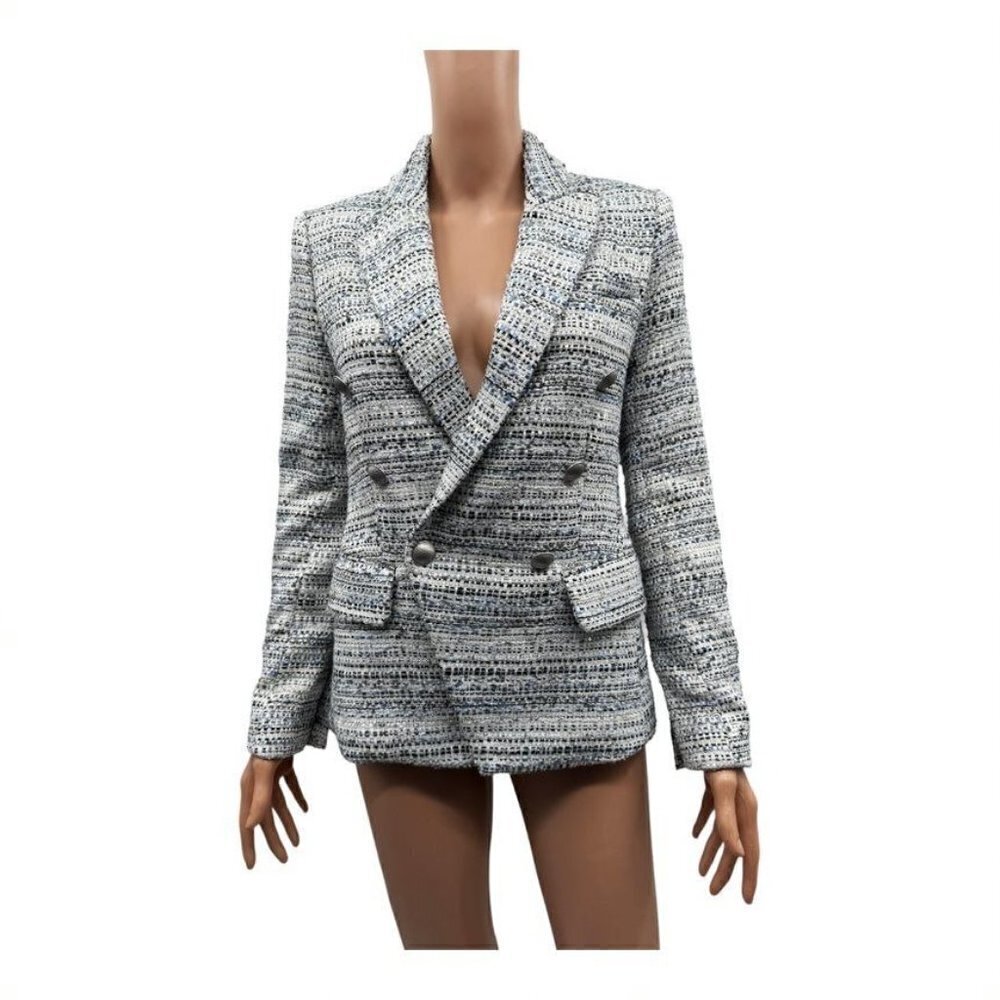 L'Agence Kenzie Tweed Plaid Silver Blazer NWOT